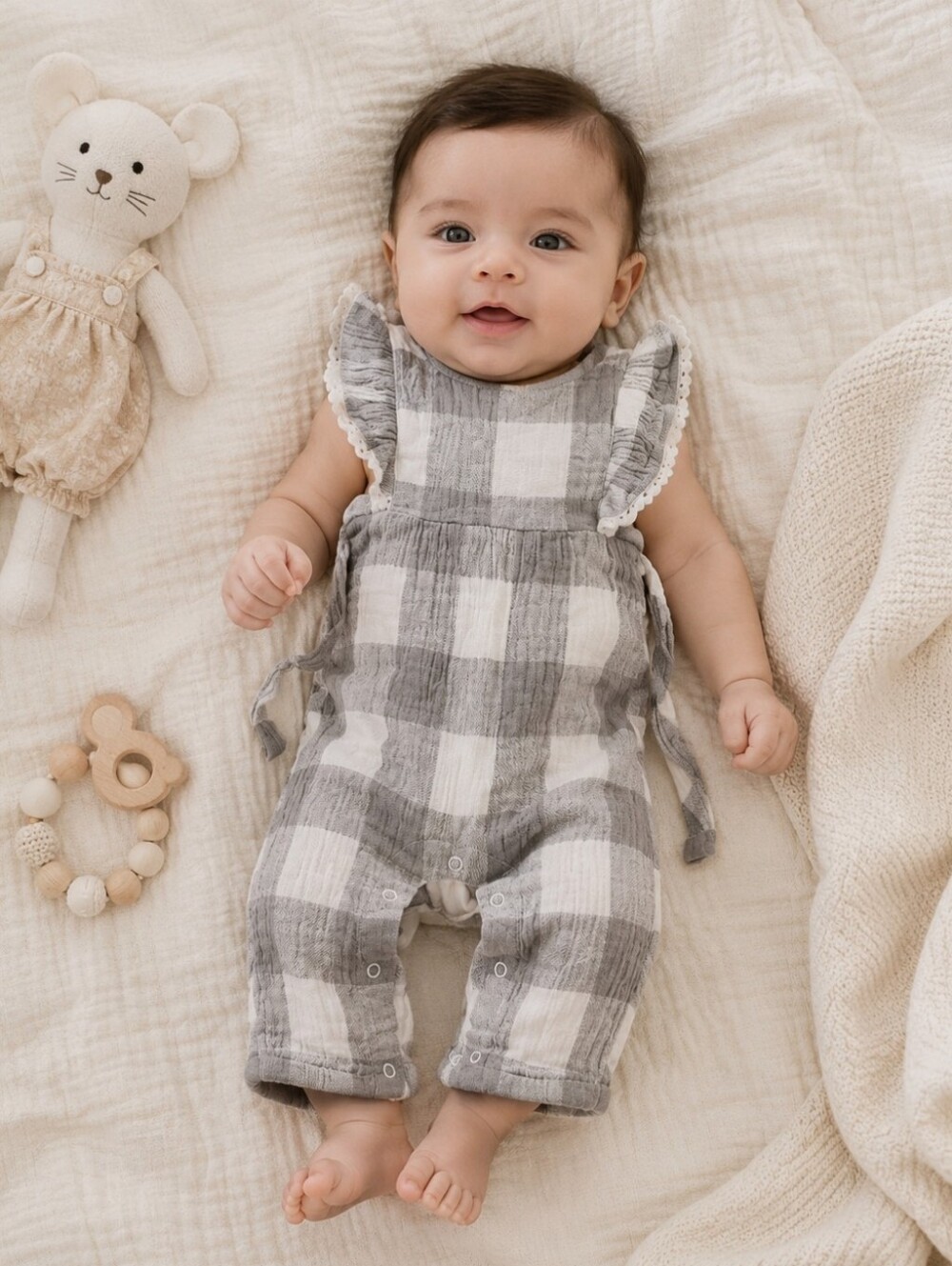 3-6M City Mouse Plaid Baby Romper